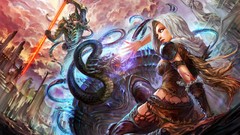 Snakes anime girls artwork forsaken world fantasy art