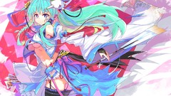 Snakes bows stockings skirts long hair anime girls blue eyes 