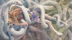 Snakes dress hats red eyes blondes long hair anime girls yellow 