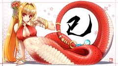 Snakes red eyes blondes cleavage boobs