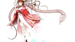 Snakes white background anime girls brunettes yellow eyes 