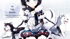 Snow Animals Dogs anime girls blue eyes short hair nekomimi