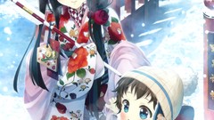 Snow Animals Dogs hats kimono anime girls katagiri hinata 