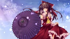 Snow Anime brown long hair anime girls hakurei reimu touhou 