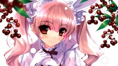 Snow Anime close-up white background red eyes gloves faces pink 