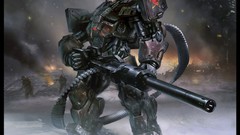 Snow armor soldier concept art futuristic mecha cannons 