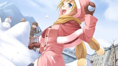 Snow blondes scarfs anime girls blue eyes game cg