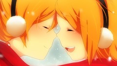 Snow blondes twins scarfs closed eyes short hair vocaloid 