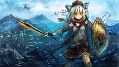 Snow blue Mountains Aircraft weapons hats shield white hair 