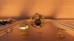 Snow blue wall gold flash window panes