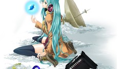 Snow Butterflies headphones anime girls hatsune miku vocaloid 