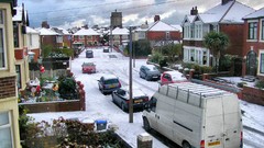 Snow cars houses cityscapes Christmas Lights