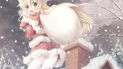 Snow Christmas blondes long hair anime girls blue eyes