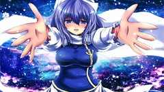 Snow clouds dress hats scarfs blush anime girls blue eyes short 