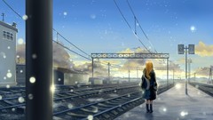 Snow clouds paintings tracks scarfs long hair railroad tracks