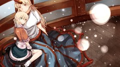 Snow dress horns red eyes Bridges blondes scarfs anime girls 