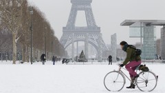 Snow Eiffel Tower Paris Bicycles cityscapes