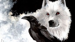 Snow eyes white paintings Wolves game of thrones artwork