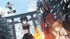 Snow fire horns anime girls hakurei reimu touhou shameimaru aya 