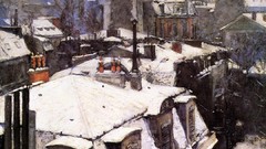 Snow French paintings impressionism buildings cityscapes 
