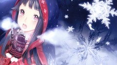 Snow gloves long hair pink eyes anime girls black hair dengeki 