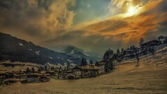 snow hdr nature winter ice cold sky sunlight Mountains village