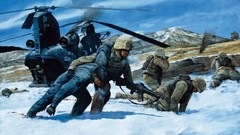 Snow Helicopters blood soldiers military Afghanistan artwork