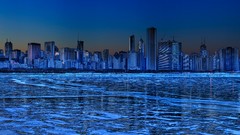 Snow ice Chicago skyline frozen lake