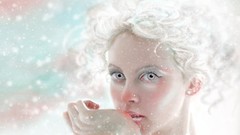 Snow ice woman white hair faces pale artwork white eyes pale 