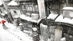 Snow Japan anime girls cityscapes