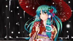 Snow kimono blush long hair anime girls yellow eyes kochiya 