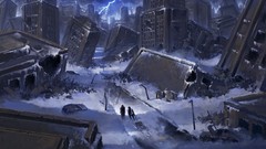 Snow Lightning destruction cities sleds artwork romantically 