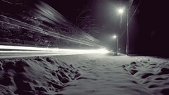snow long exposure traffic lights night winter dark cold