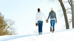 Snow love couple romantic walk valentines day
