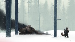 snow mech creature Wood forest winter smoking robot anthro