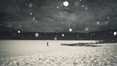 snow Men monochrome winter Lake ice landscape People nature pier