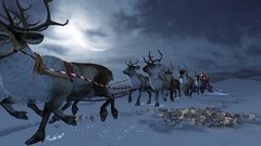 Snow moon Christmas santa claus reindeer night sky towns