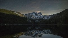 Snow Mountains California lakes reflections forests night sky