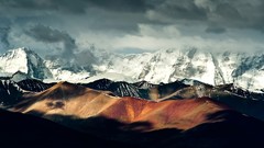 Snow Mountains clouds brown skyscapes