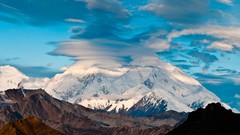 Snow Mountains clouds sky azure ridge