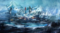 Snow Mountains houses buildings concept art Banners artwork 
