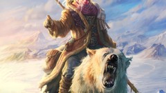 Snow Mountains Men hunter spears Polar Bears fantasy art
