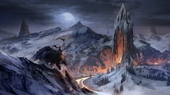 Snow Mountains moon paintings Warriors fantasy art