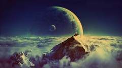 Snow Mountains planets fantasy art