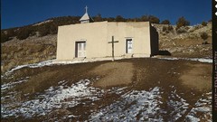 Snow Mountains retro vintage USA colored churches 1940