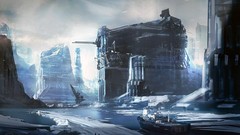 Snow Mountains science fiction artwork digital art futuristic