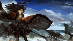 Snow Mountains weapons Guns smoke red eyes drawings long hair 