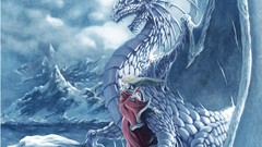 Snow Mountains woman Dragons blondes artwork fantasy art