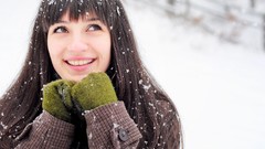 Snow new year long hair brunettes bangs