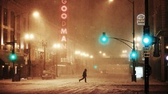 Snow night board walk cityscapes
